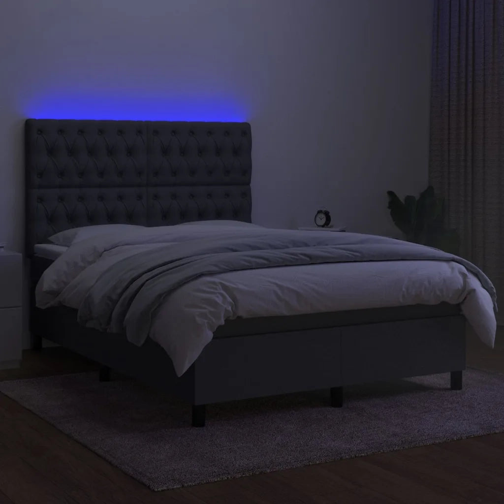 Letto a Molle Materasso e LED Grigio Scuro 140x190cm in Tessuto 3135110