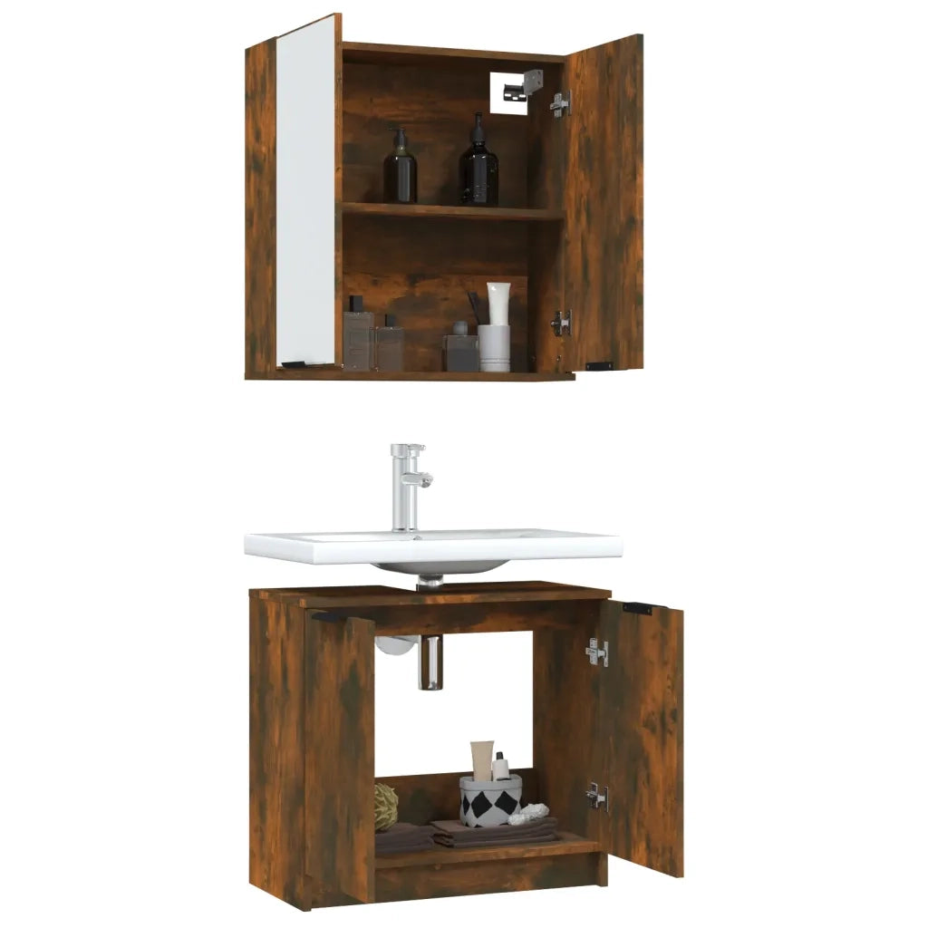 Set Mobili da Bagno 2 pz Rovere Fumo in Legno Multistrato 3115865