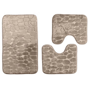 Set 3 Tappeti Bagno WC e Bidet Effetto Memory Morbidi Antiscivolo 1 Tappeto 45x75 cm +2 Tappeti 45x40 cm Assorbenti, Lavabili,Design Moderno Tortora