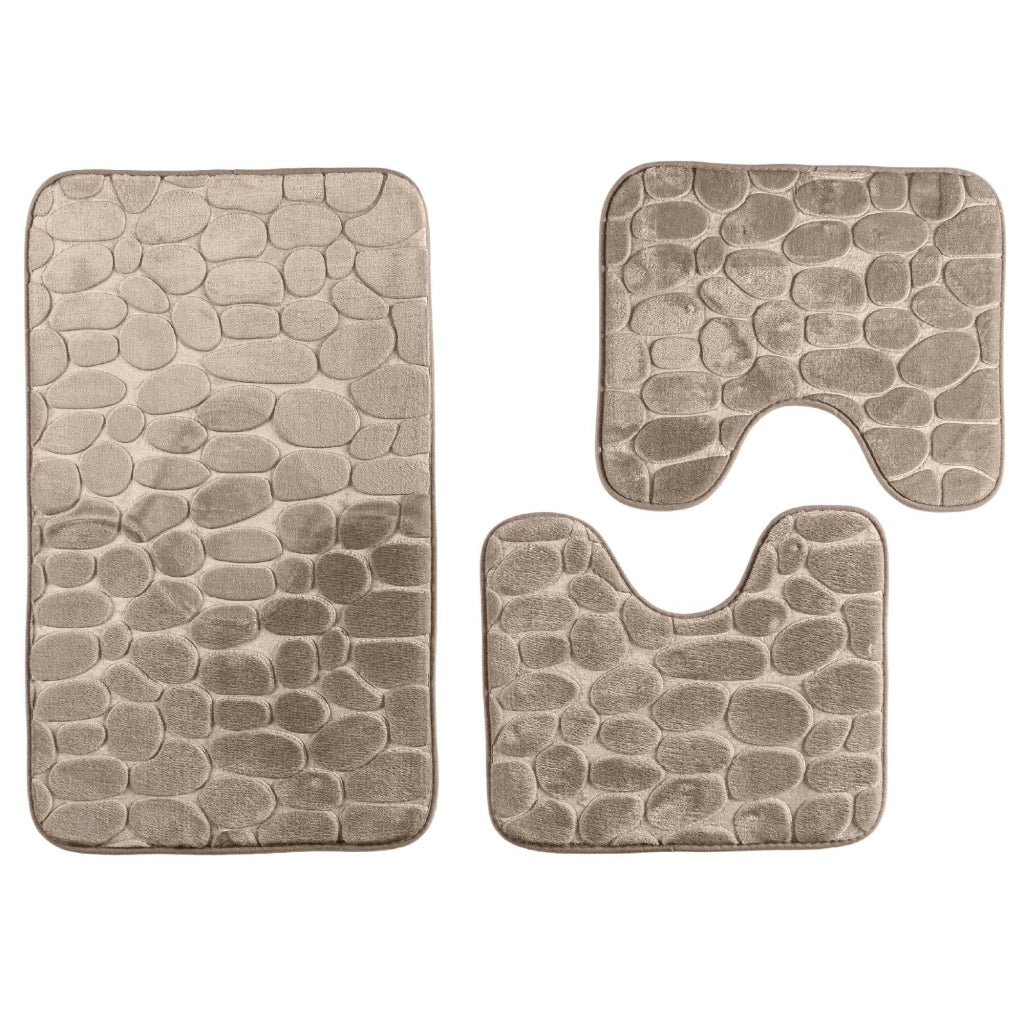 Set 3 Tappeti Bagno WC e Bidet Effetto Memory Morbidi Antiscivolo 1 Tappeto 45x75 cm +2 Tappeti 45x40 cm Assorbenti, Lavabili,Design Moderno Tortora