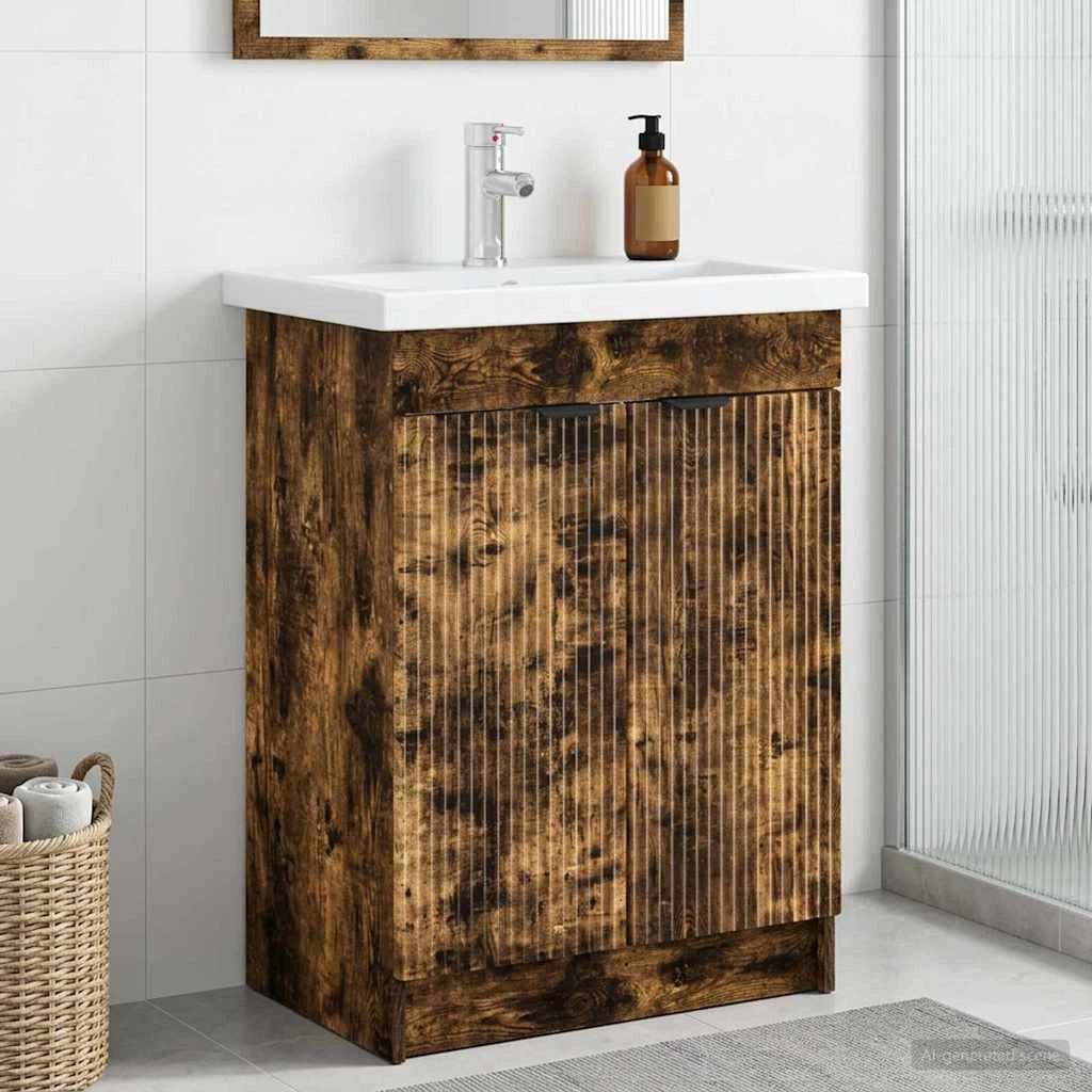 Mobiletto da bagno sotto il lavello Rovere Fumo 890099