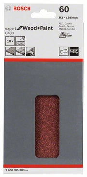 2608605303 -Set 10 Fogli abrasivi C430, 93 x 186 mm, P60 , EXPERT for LENGO+VERNICE