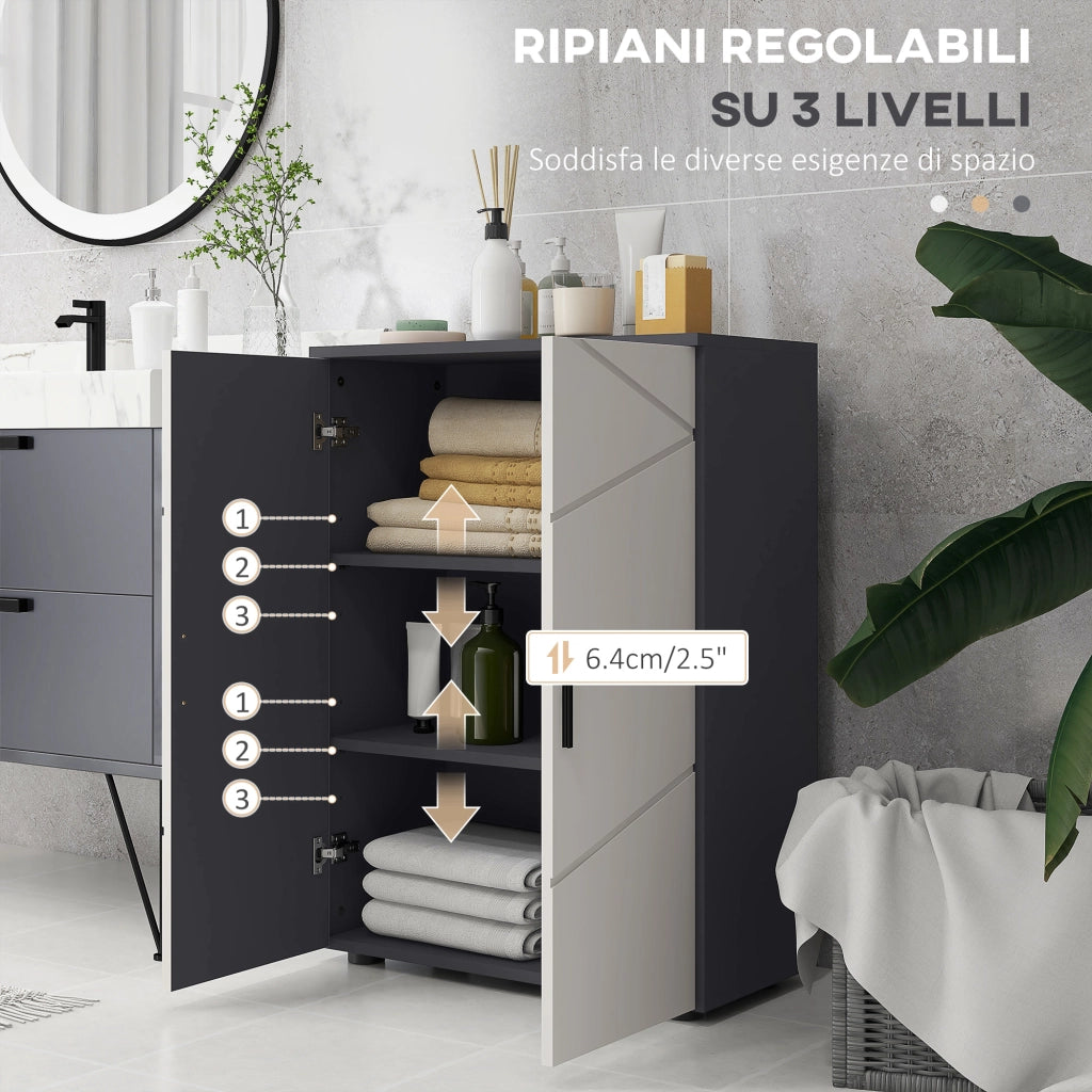Mobiletto Bagno 2 Ante in Legno con 3 Ripiani e Chiusura Ammortizzata, 60x30x82cm, Grigio