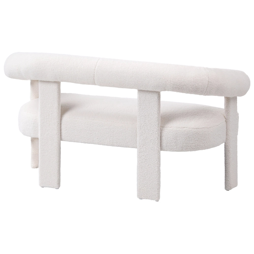 Divano a 2 posti morbido tessuto Boucle bianco sporco stile retrò vintage gambe in legno