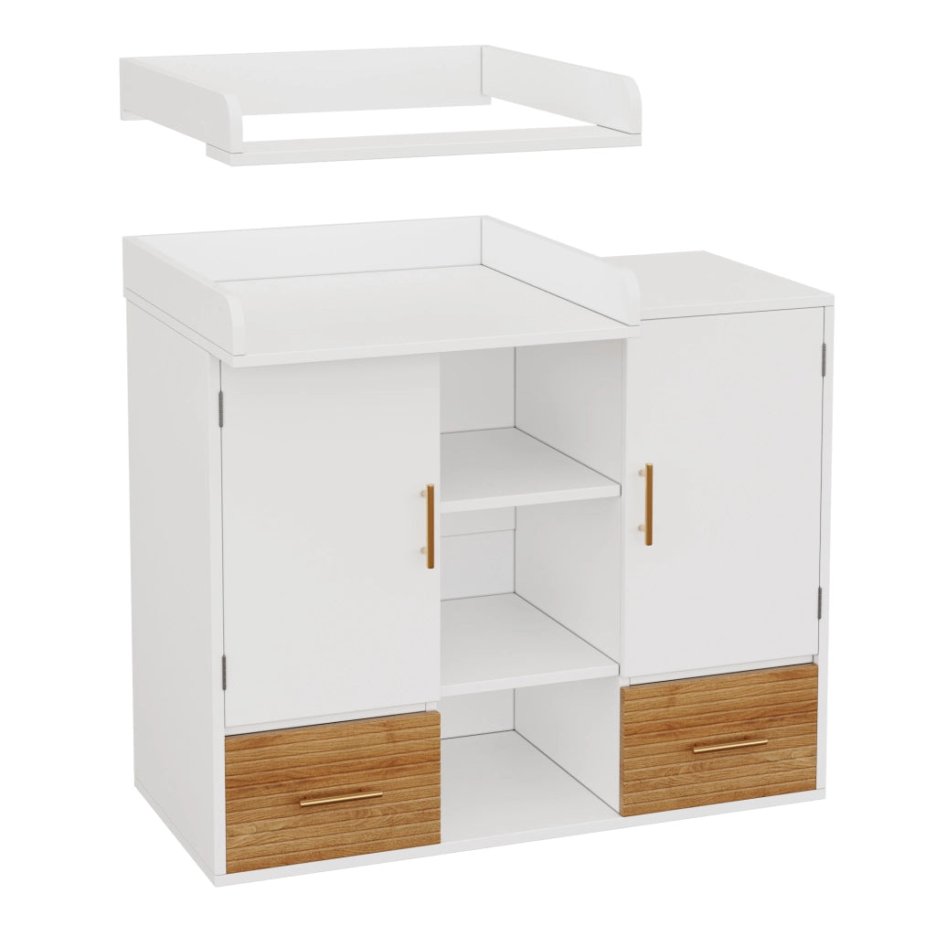 Cassettiera fasciatoio multifunzione con armadietto contenitore, cassetti e ripiani, 114 x 53 x 92 cm