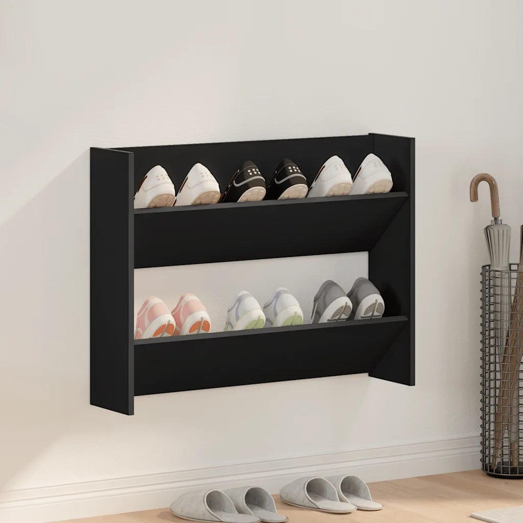 Scarpiera a Muro Nera 80x18x60 cm in Legno Multistrato 806743