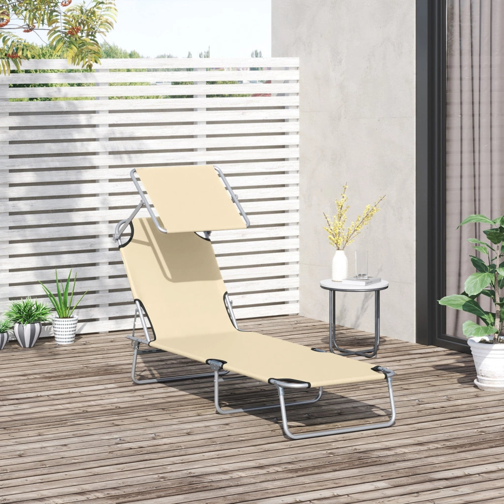 Lettino Prendisole da Giardino Pieghevole 187x58x36 cm in Metallo e Tessuto Oxford Beige