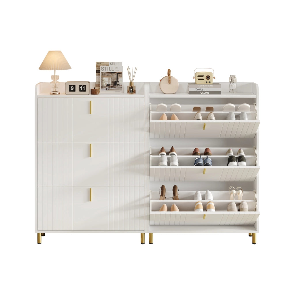 Scarpiera con ripiani regolabili e piano superiore divisorio, per ingresso, in MDF bianco, 80 × 23 × 123,5 cm