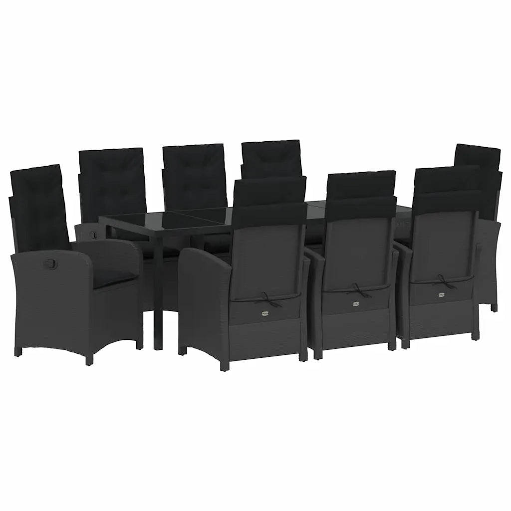 Set da Pranzo per Giardino con cuscino 9 pcs Nero polyrattan 3380266