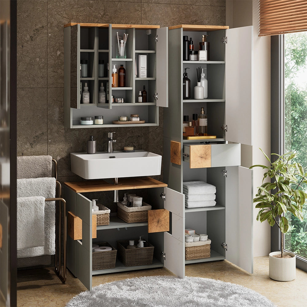 Vicco Set di mobili da bagno Grigio 3 parti