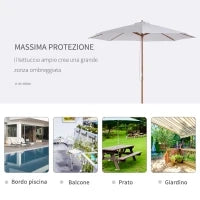 Ombrellone da Giardino 3x2.5 m con Palo in Legno a 8 Stecche, in Bambù, Legno e Poliestere, Bianco