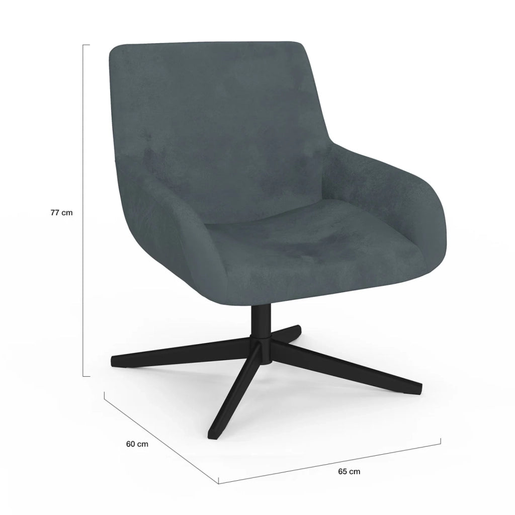 IDMarket - Poltrona girevole ALBUS in velluto grigio con gambe nere