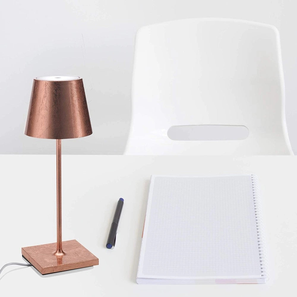 Lampada a led da tavolo Poldina Pro Mini Foglia Rame ricaricabile e dimmerabile con batteria fino a 12 ore