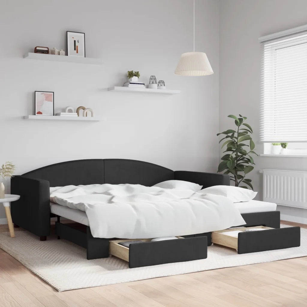 Divano Letto Estraibile con Cassetti-Sofa Letto-Daybed Nero 100x200 cm in Tessuto 745660
