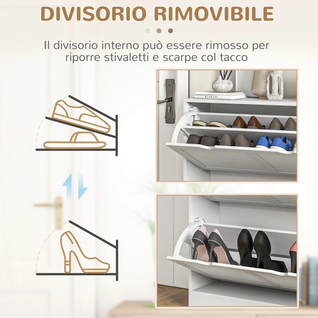 Armadio Scarpiera in Legno con Ante a Ribalta per 16 Paia ¨C Zephmum ¨C Bianco 81.5x25x83cm