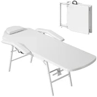 Lettino per Massaggio Portatile, Lettino per Massaggio Pieghevole con Rivestimento in Pelle Sintetica, Imbottitura in Schiuma, Telaio in Acciaio, Bianco