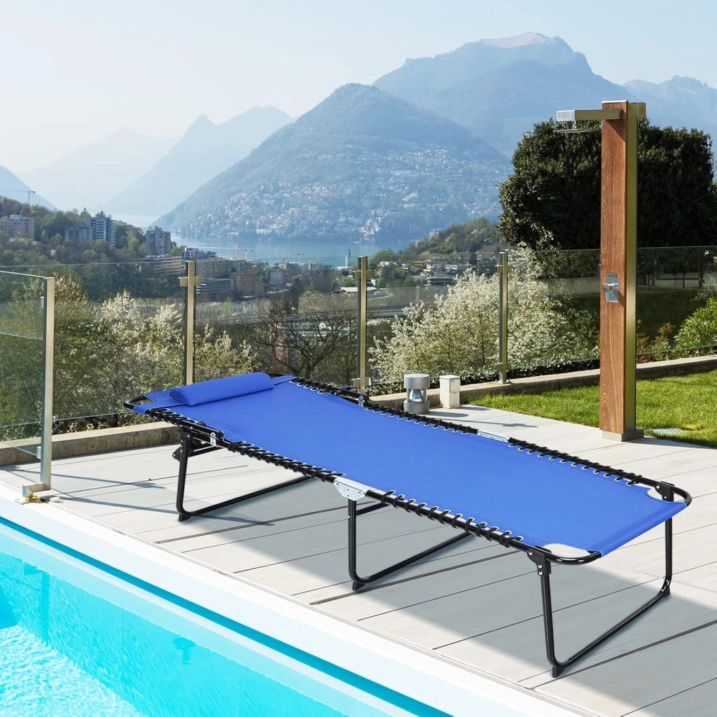 Sedia a Sdraio Pieghevole da Giardino, da Campeggio, Schienale Regolabile, con Poggiatesta, Portata Fino a 120 kg, 3 Colori (Blu)