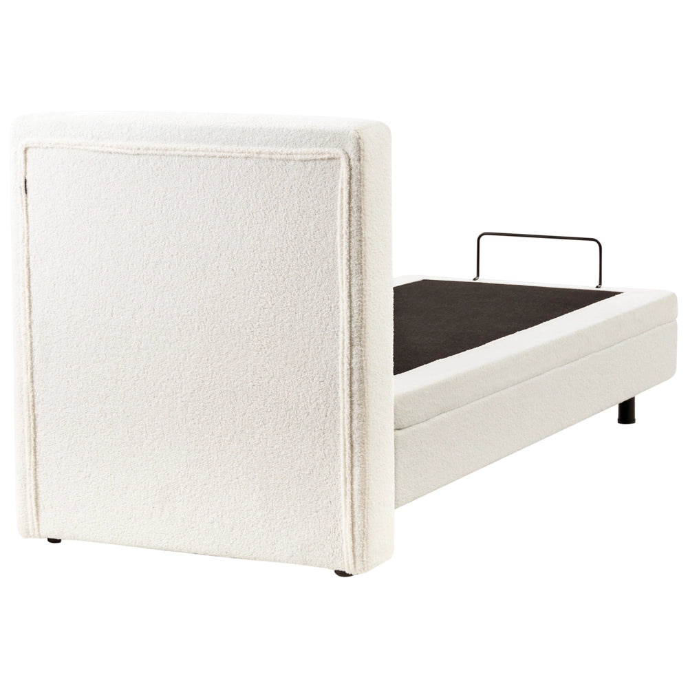 Letto singolo regolabile elettricamente in bouclé bianco sporco 80 x 200 cm con telecomando