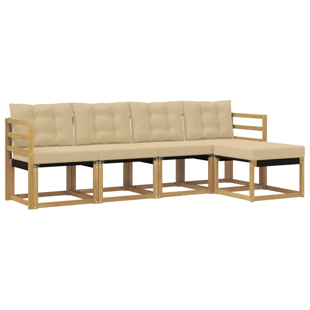 Set di divani da esterno con cuscino 5 pcs Bianco e Beige