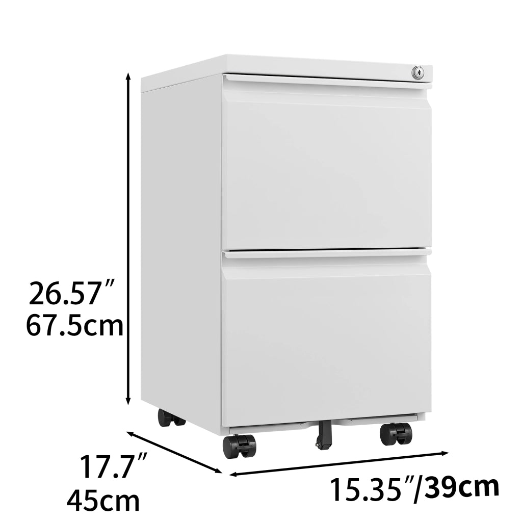 Cassettiera Mobile Archivio con Serratura ¨C MINIMAL ¨C Metallo Bianco, 2 Cassetti, 65cm