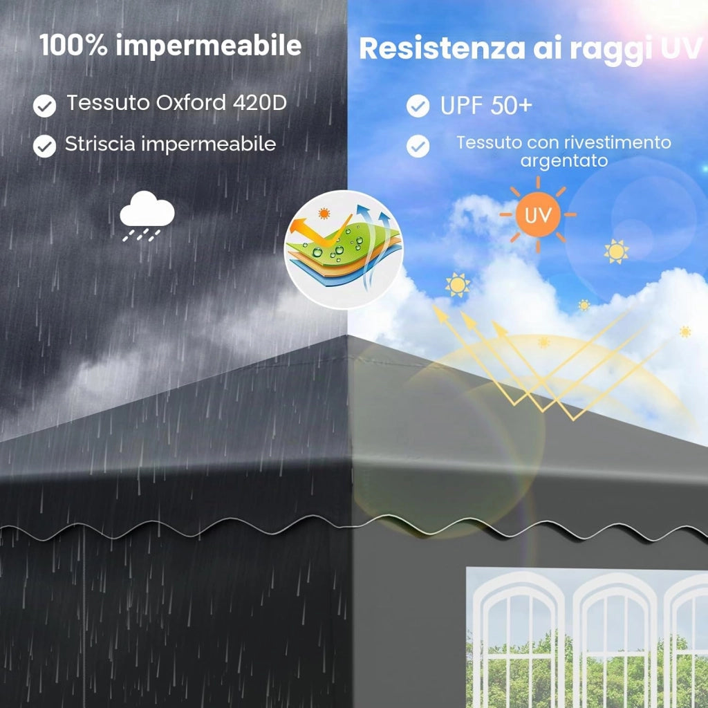 Gazebi Pieghevole con Oxford Tenda Impermeabile, Padiglione Giardino Protezione UV 50+, Tenda per Feste (Grigio), Sacchi di Sabbia 4 PCS