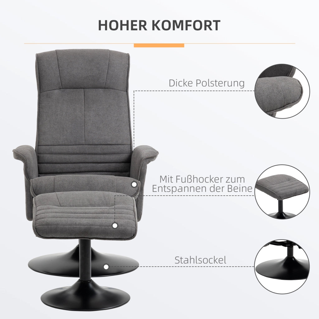 Poltrona Relax con Poggiapiedi e Schienale Regolabile ¨C Zephmum ¨C Grigio Scuro 69x71x104