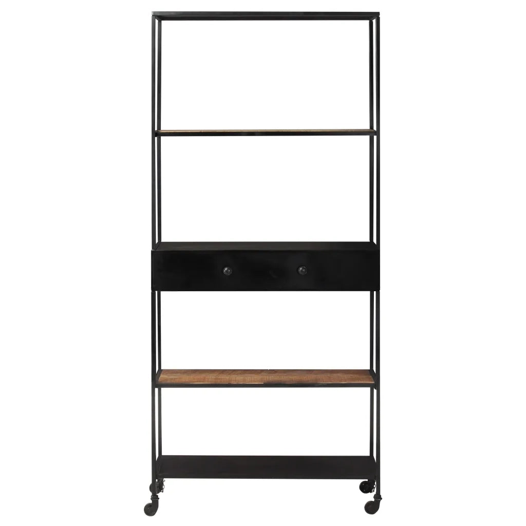 Libreria-Scaffale per Libri-Mobile di Stoccaggio 80x35x180 cm in Legno di Mango Grezzo e Ferro