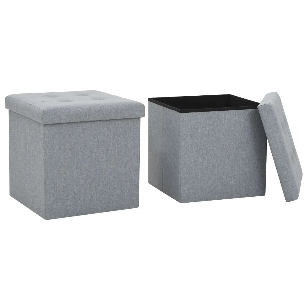 Pouf Pieghevoli con Contenitore 2pz Grigio Chiaro in Simil Linocod mxl 70544