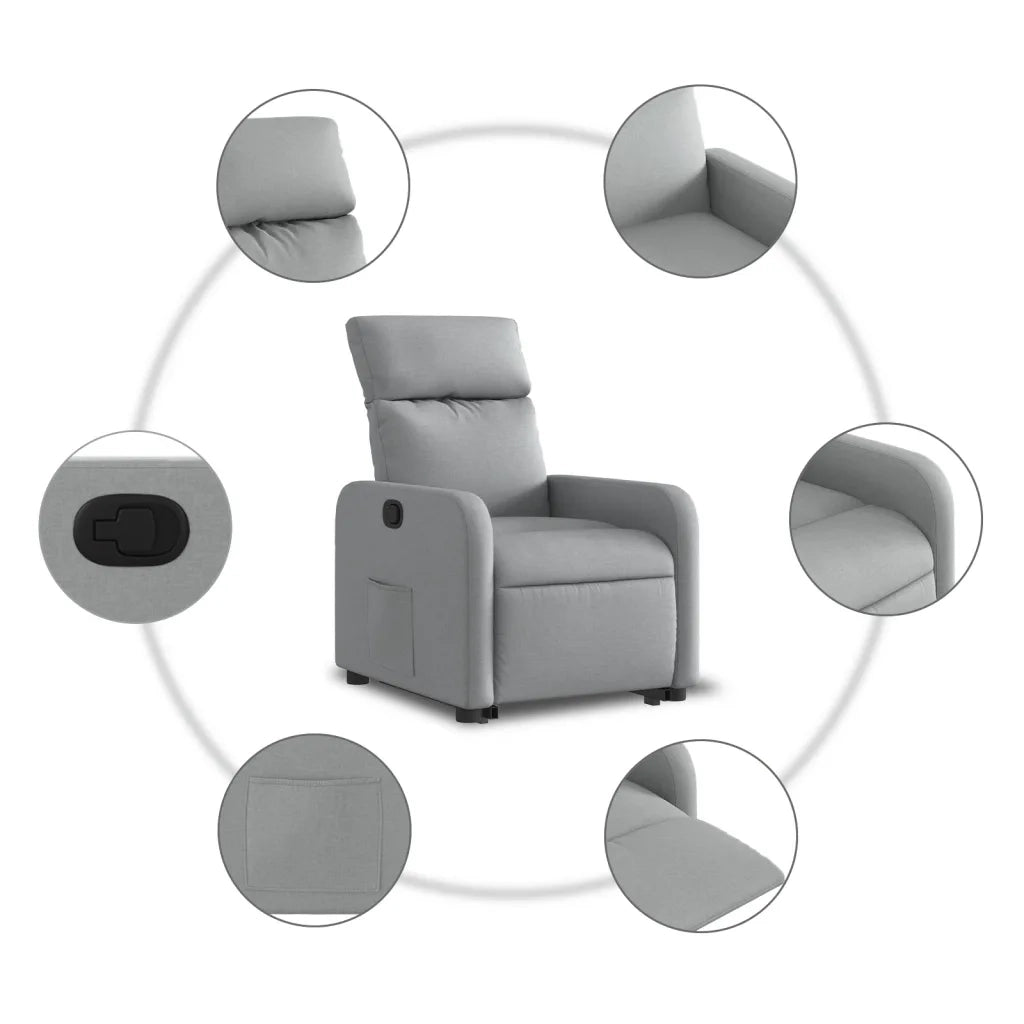 Poltrona | Sedia Relax Alzapersona Reclinabile Grigio Chiaro in Tessuto