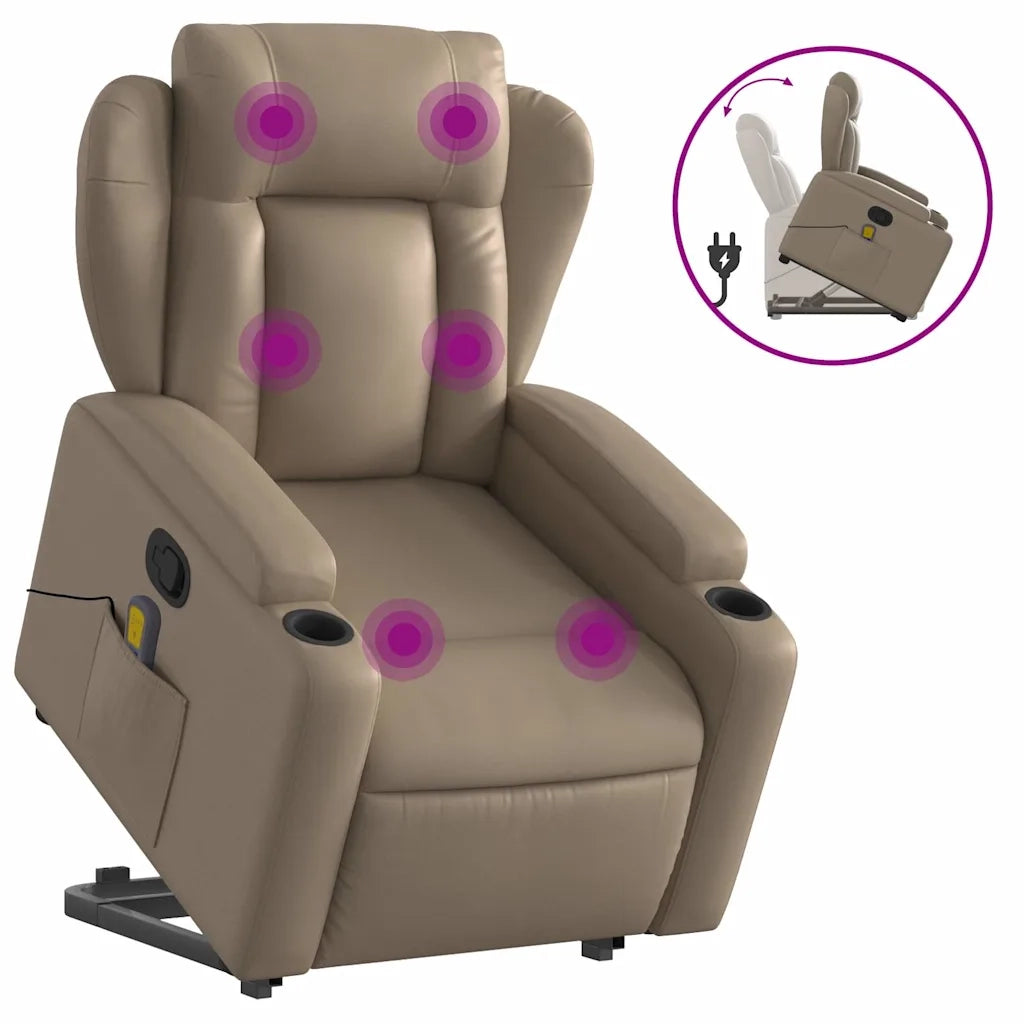 Poltrona Alzapersone Massaggi Reclinabile Cappuccino Similpelle 3204557