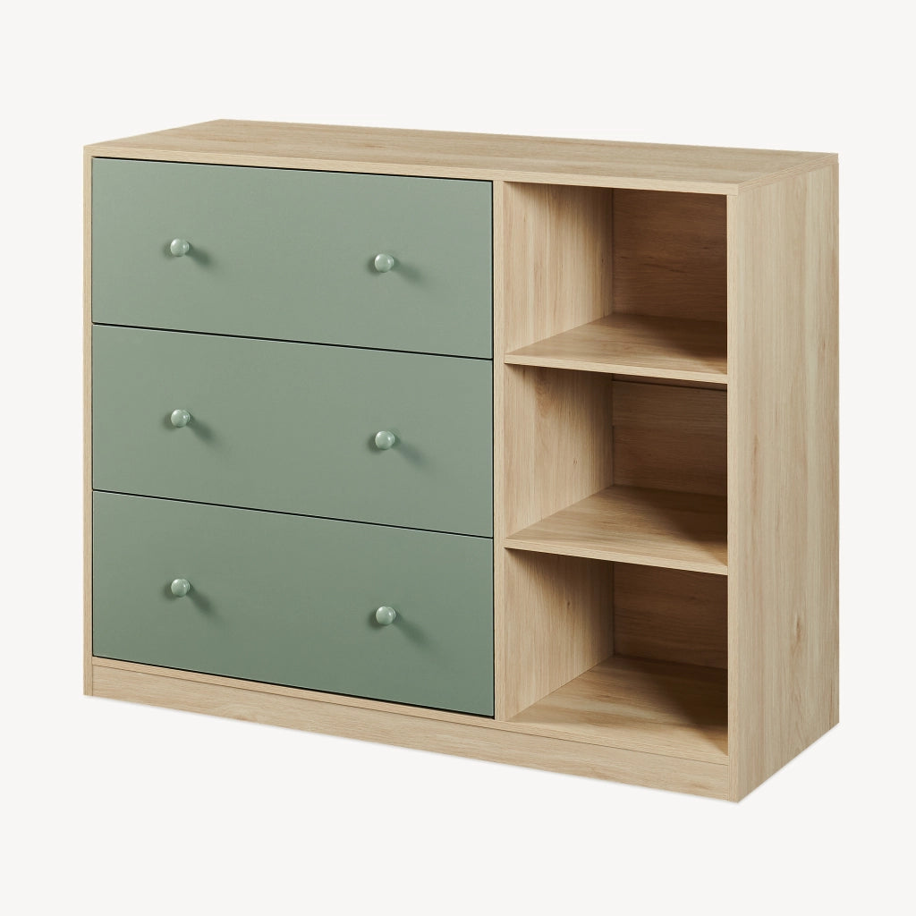 Cassettiera Beldinupp con Piano Fasciatoio Rimovibile 93 x 110 x 55 cm - Effetto Rovere / Verde [en.casa]