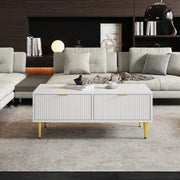 Tavolino basso 100x50x40 cm bianco MDF, 2 cassetti dorati