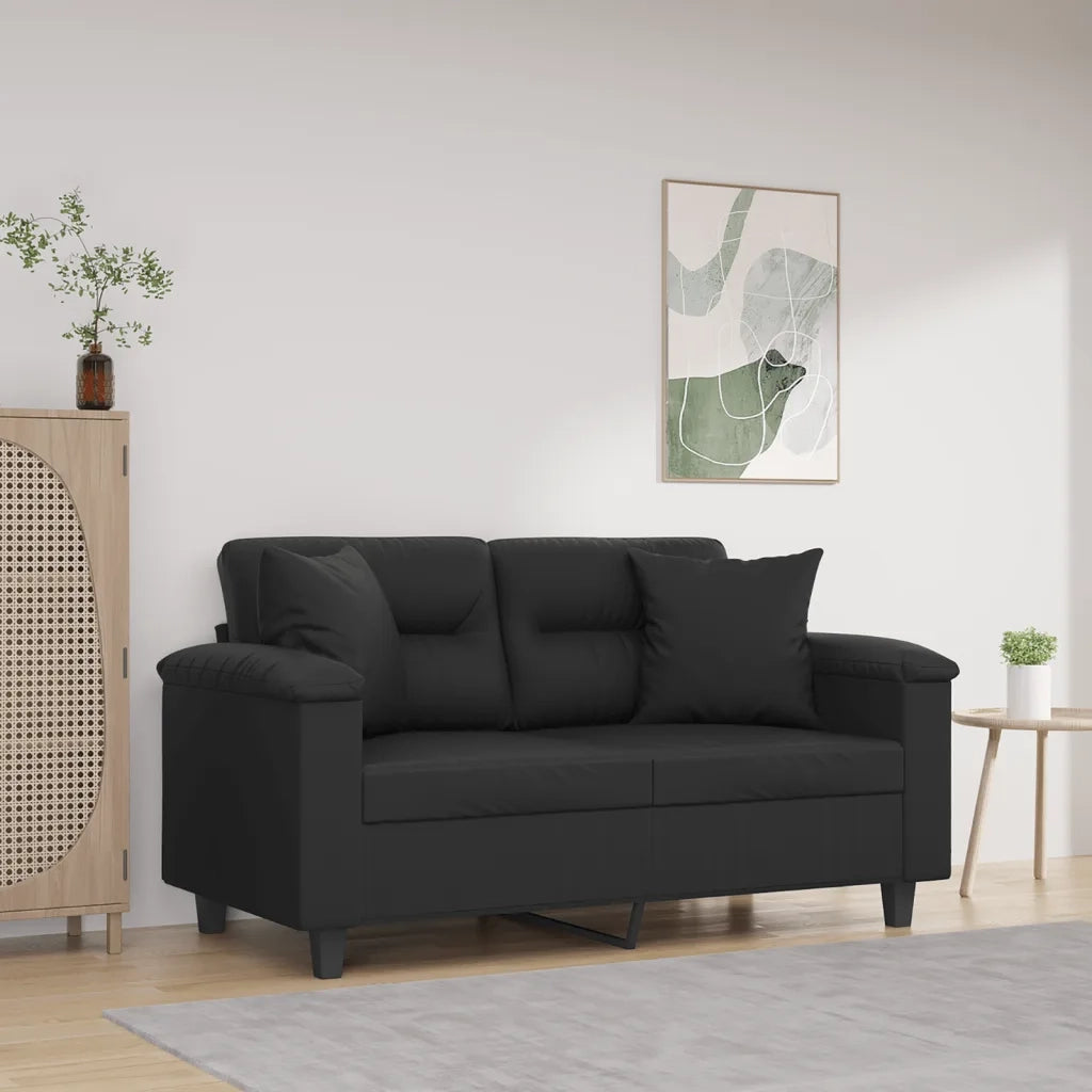 Divano | Divano da soggiorno | Sofa a 2 Posti con Cuscini Nero 120 cm in Similpelle