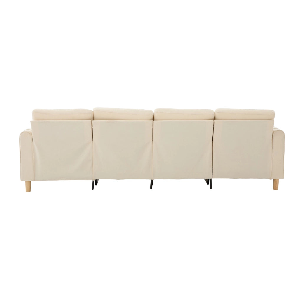 Divano modulare 4 posti con 2 pouf contenitore in ciniglia beige HOMVRA