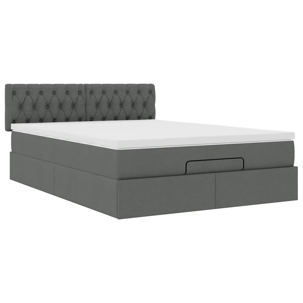 Pouf Letto con Materasso e LED Grigio Scuro 140x190 cm 3312389