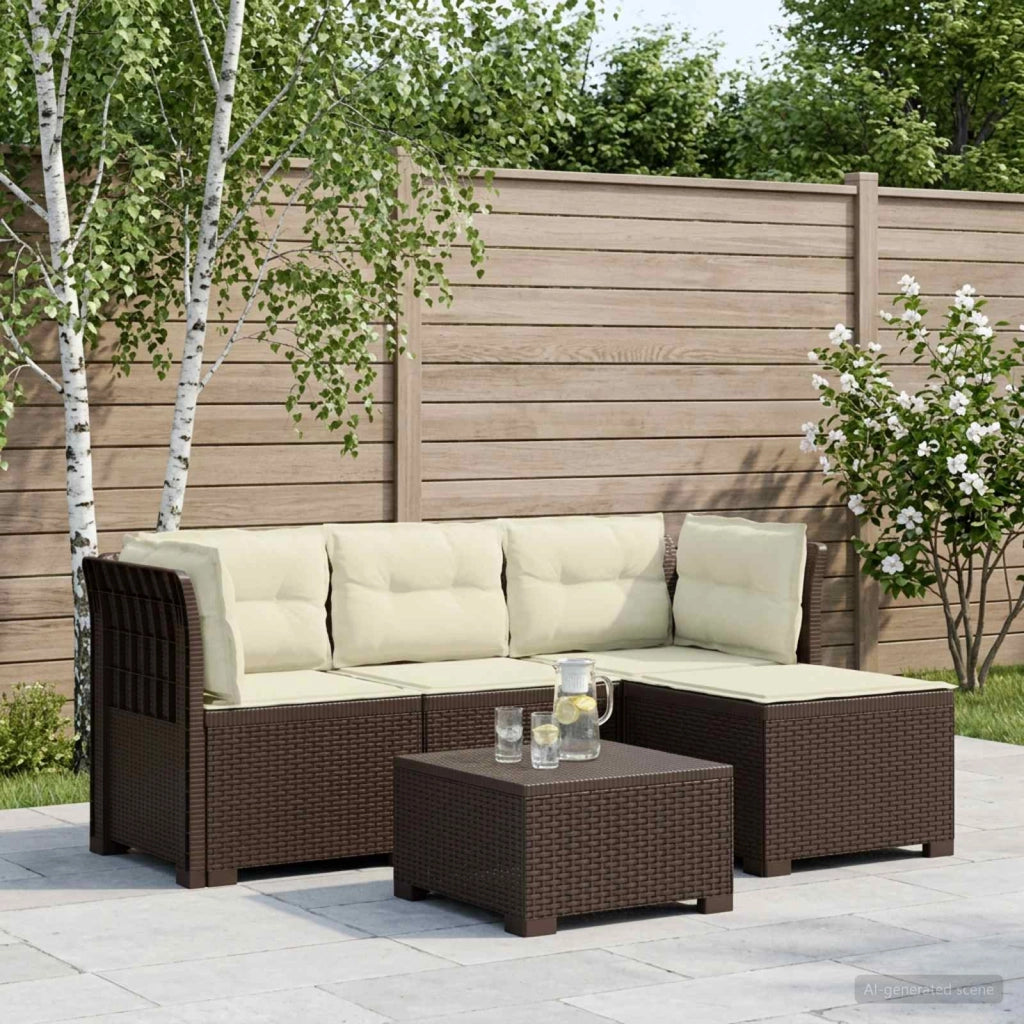Divano da giardino 4 posti con cuscini aspetto rattan PP 3443946