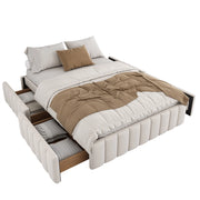 Letto imbottito 140x200 cm con 4 cassetti; senza testiera; velluto beige (Senza materasso)