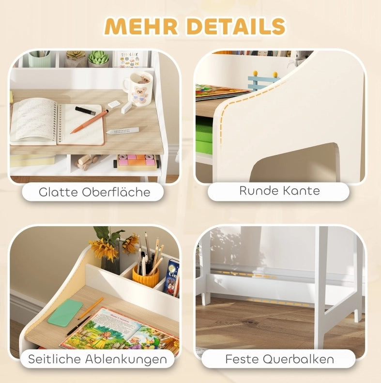 Set scrivania e sedia per bambini in legno con vani