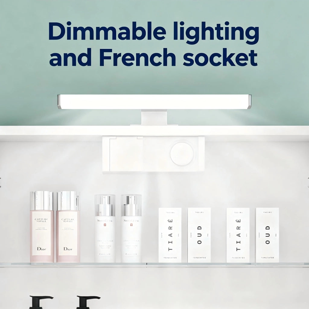 Armadietto a specchio da parete 80 cm a 2 ante con LED e presa francese; bianco