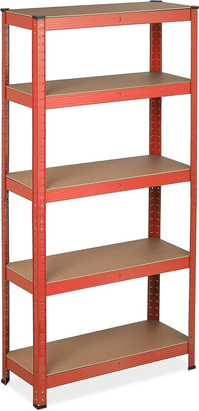 Rek perpendicolare robusto, capacità di carico: 875 kg, 5 livelli, sottoterra & garage, acciaio, h x l x p: 151 x 75 x 30 cm, rosso, 10038674