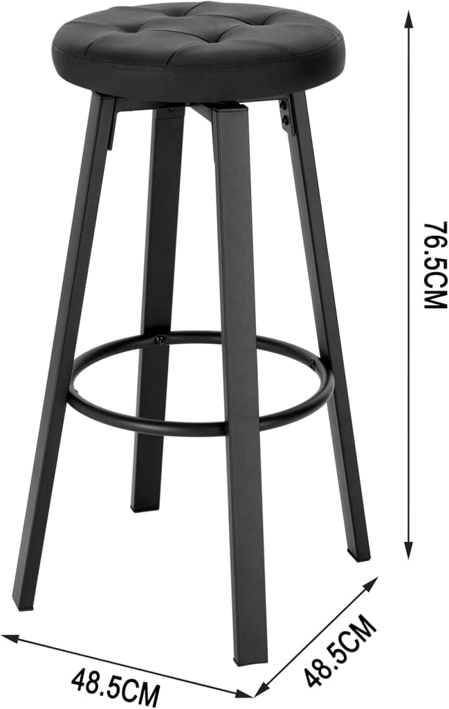 Set di 2 Sgabelli da Bar con 4 Gambe e Poggiapiedi, Sedie Alte da Cucina in Metallo e PU, con Seduta Rotonda Φ 35,5cm, Carico di 120kg, Antracite, BH330an-2