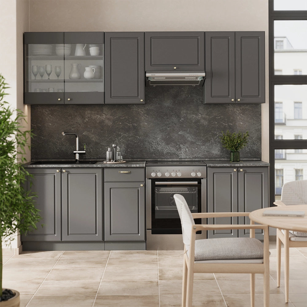 Vicco Cucina componibile Landhaus antrazit-oro 240 cm senza piano di lavoro