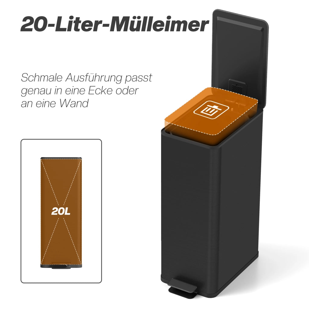 Cestino per rifiuti 20 litri ¨C zephmum ¨C coperchio soft-close, scomparto deodorante, antimpronte digitale, acciaio inox, nero