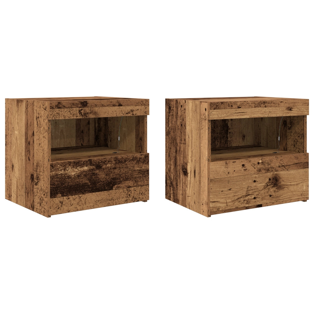 Armadi Laterali  con Luci LED 2 pezzi Legno Vecchio 50x40x45 cm