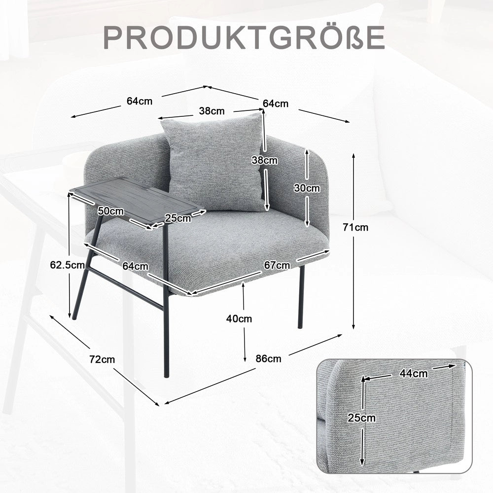 Poltrona con Poggiapiedi e Tavolino ¨C MINIMAL ¨C Tessuto, Grigio