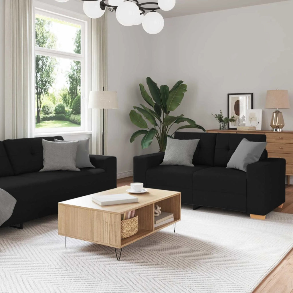 Divano 3 pcs Nero 221 x 80 x 80 cm Tessuto misto lino 3324630