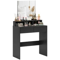 Tavolo da Trucco con Specchio 2 Cassetti 3 Scomparti Tavolo per Camera da Letto 75x38x135 cm Nero