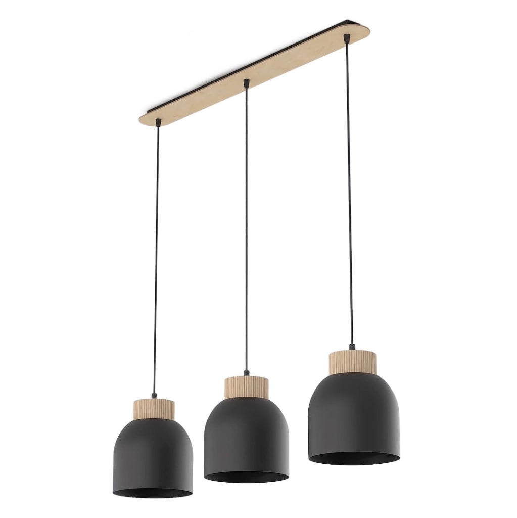 Lampada sospesa scandinava VIGO nera legno 3xE27 Emibig