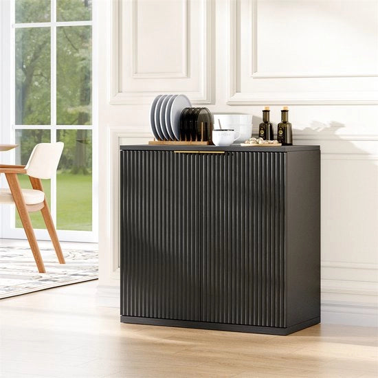 Cassettone di Stoccaggio - Nero - 60x30x70 cm - 3 Porte - 2 Porte Scorrevoli