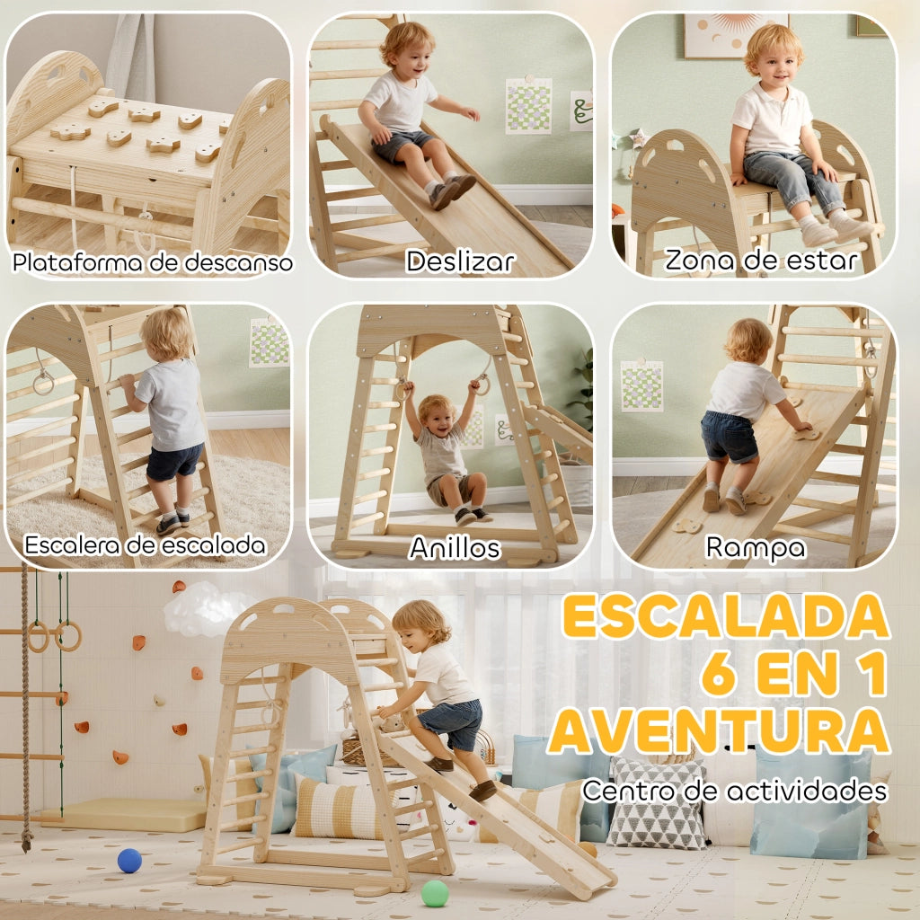 Struttura di arrampicata Montessori con scala e scivolo in legno ¨C zephmum ¨C naturale